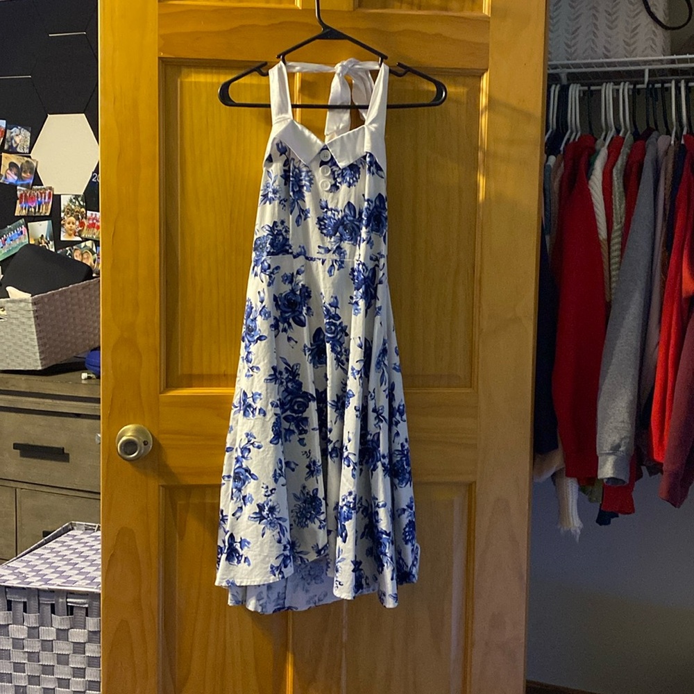 Blue and white floral dress